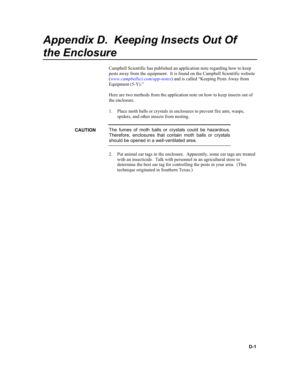 Appendix d. keeping insects out of the enclosure | Campbell Scientific ENC10/12, ENC12/14, ENC14/16, ENC16/18 Enclosures User Manual | Page 45 / 48