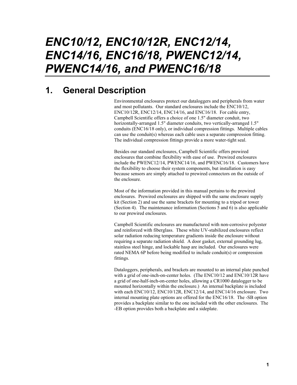 General description | Campbell Scientific ENC10/12, ENC12/14, ENC14/16, ENC16/18 Enclosures User Manual | Page 7 / 48