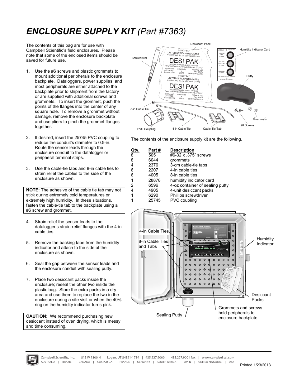 Campbell Scientific Enclosure Supply Kit (Part #7363) User Manual | 1 page