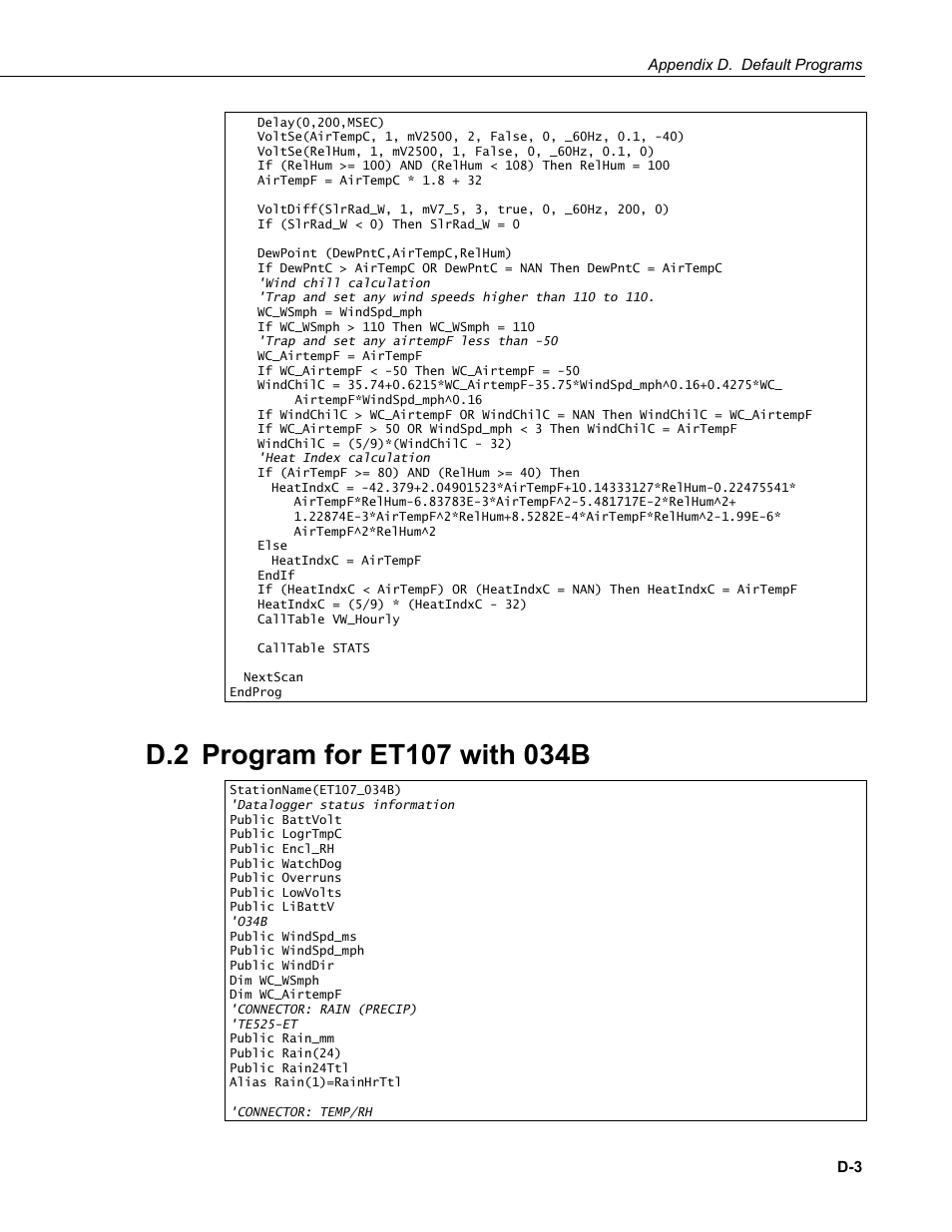 D.2 program for et107 with 034b | Campbell Scientific ET107 Evapotranspiration Monitoring Station User Manual | Page 107 / 114