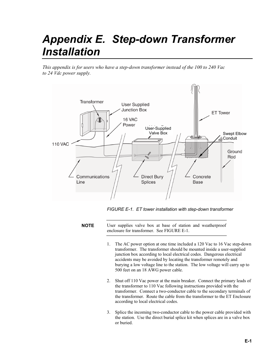 Appendix e. step-down transformer installation | Campbell Scientific ET107 Evapotranspiration Monitoring Station User Manual | Page 111 / 114