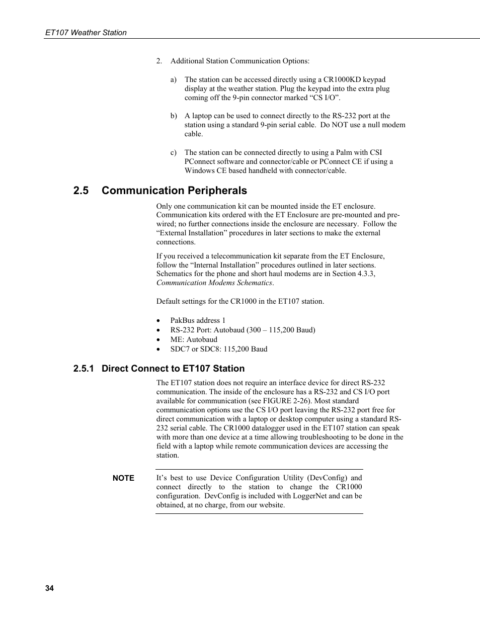 5 communication peripherals, 1 direct connect to et107 station, Communication peripherals | Direct connect to et107 station | Campbell Scientific ET107 Evapotranspiration Monitoring Station User Manual | Page 44 / 114