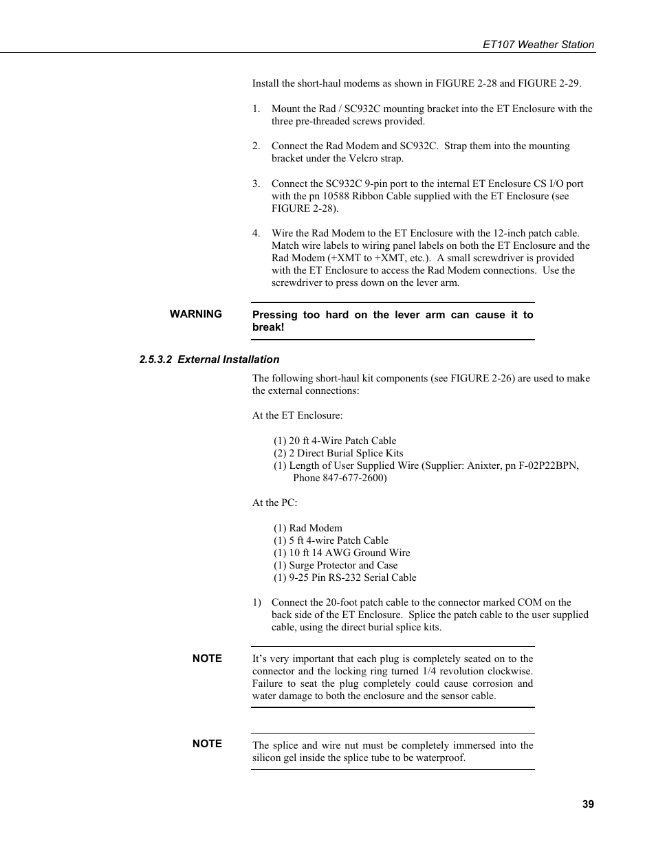 2 external installation, External installation | Campbell Scientific ET107 Evapotranspiration Monitoring Station User Manual | Page 49 / 114