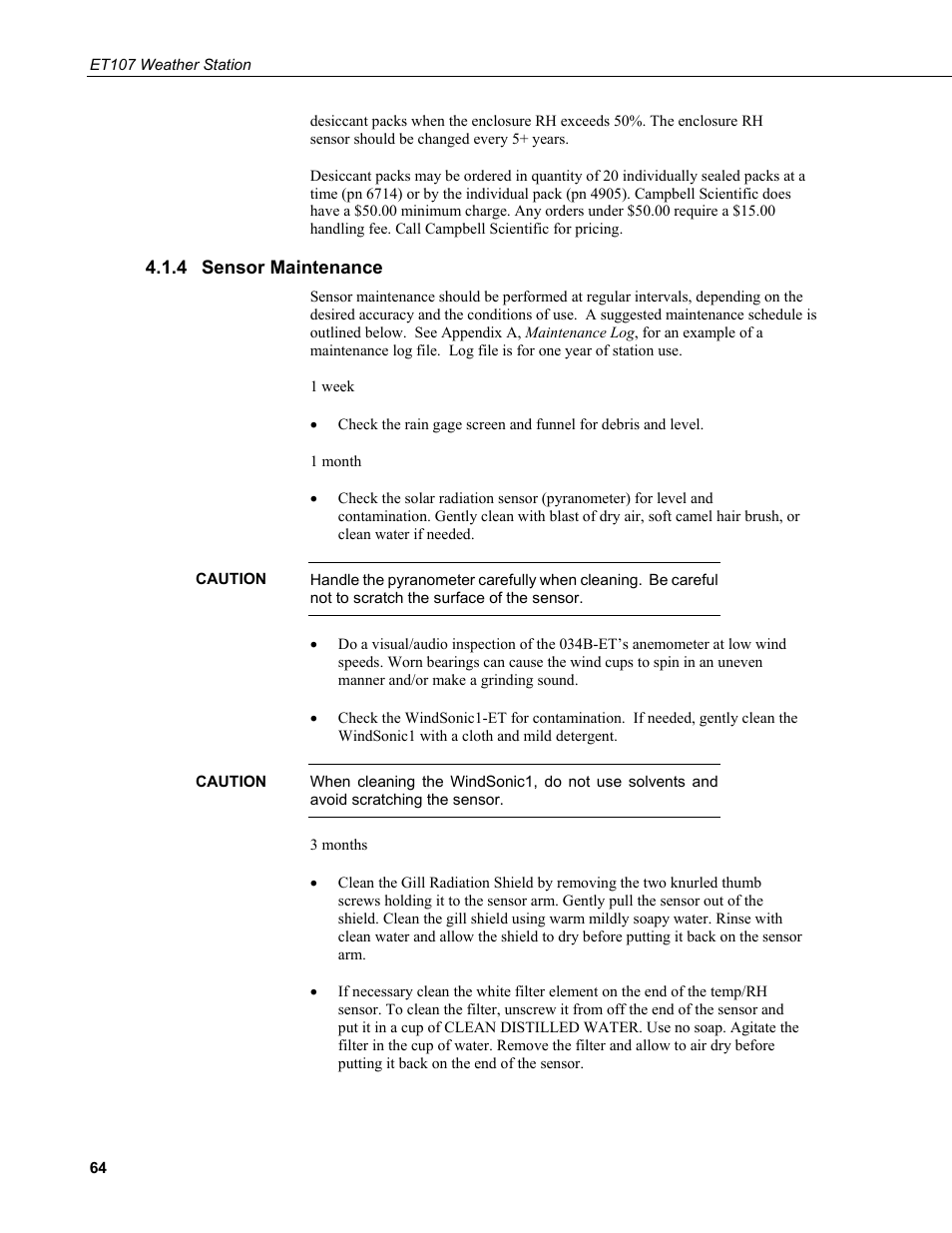 4 sensor maintenance, Sensor maintenance | Campbell Scientific ET107 Evapotranspiration Monitoring Station User Manual | Page 74 / 114