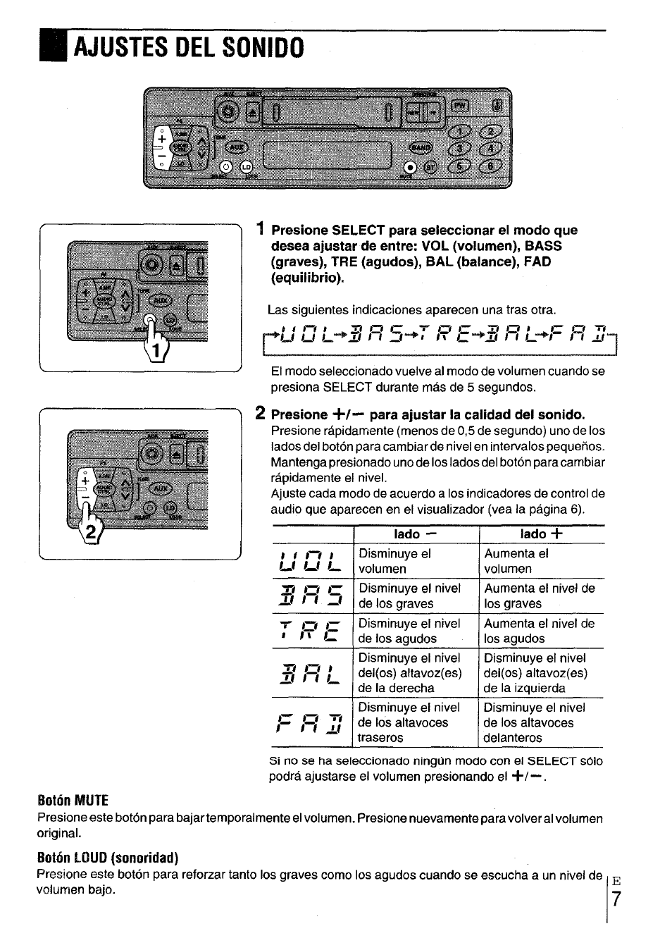 Botón mute, Botón loud (sonoridad), Ajustes del sonido | 1 i i j j | Aiwa CT-X417 User Manual | Page 23 / 48