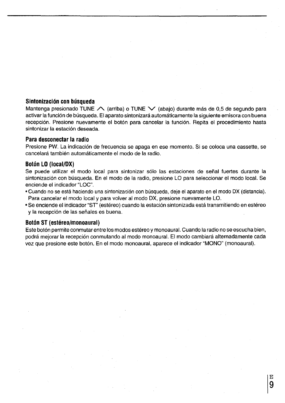 Sintonización con búsqueda, Para desconectar ia radio, Botón lo (iocai/dx) | Botón st (estéreo/monoaural) | Aiwa CT-X417 User Manual | Page 25 / 48