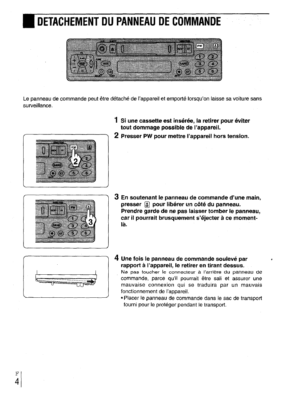 Detachement du panneau de commande | Aiwa CT-X417 User Manual | Page 36 / 48