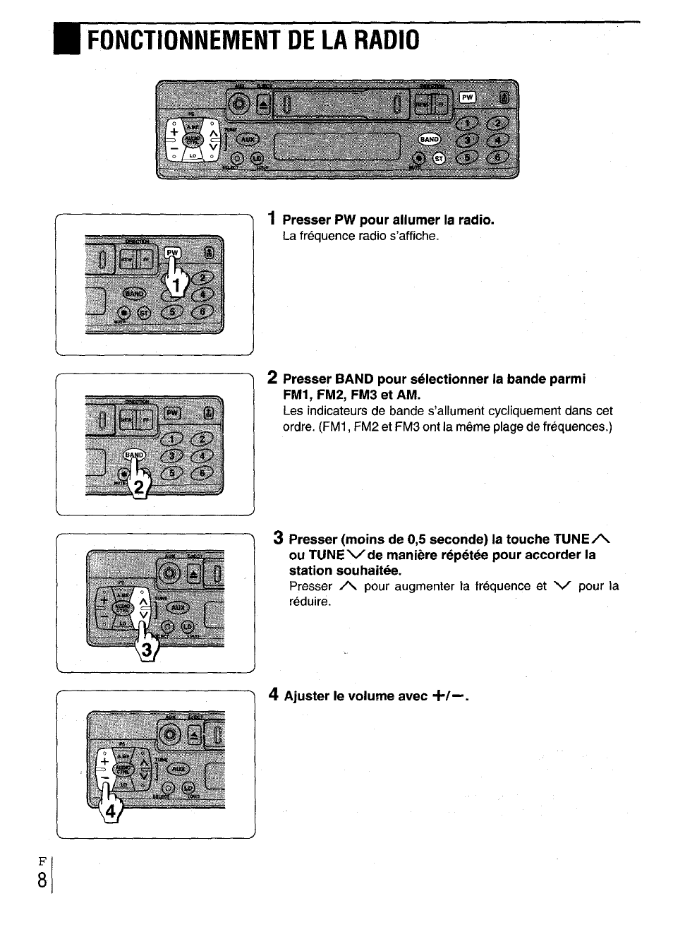 Æp^l_i, Fonctionnement de la radio | Aiwa CT-X417 User Manual | Page 40 / 48