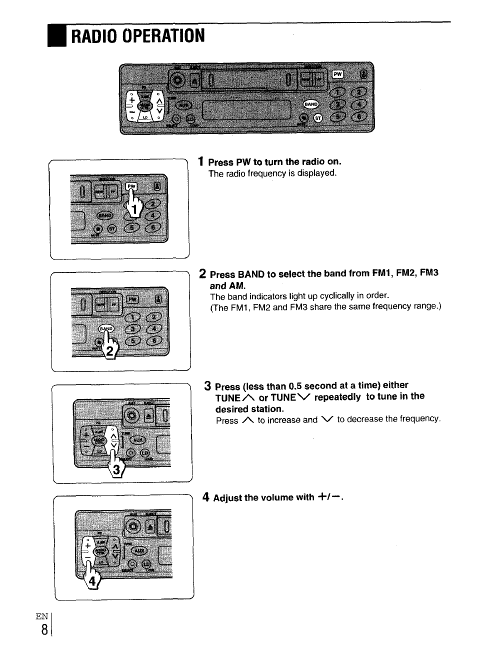 Radio operation | Aiwa CT-X417 User Manual | Page 8 / 48