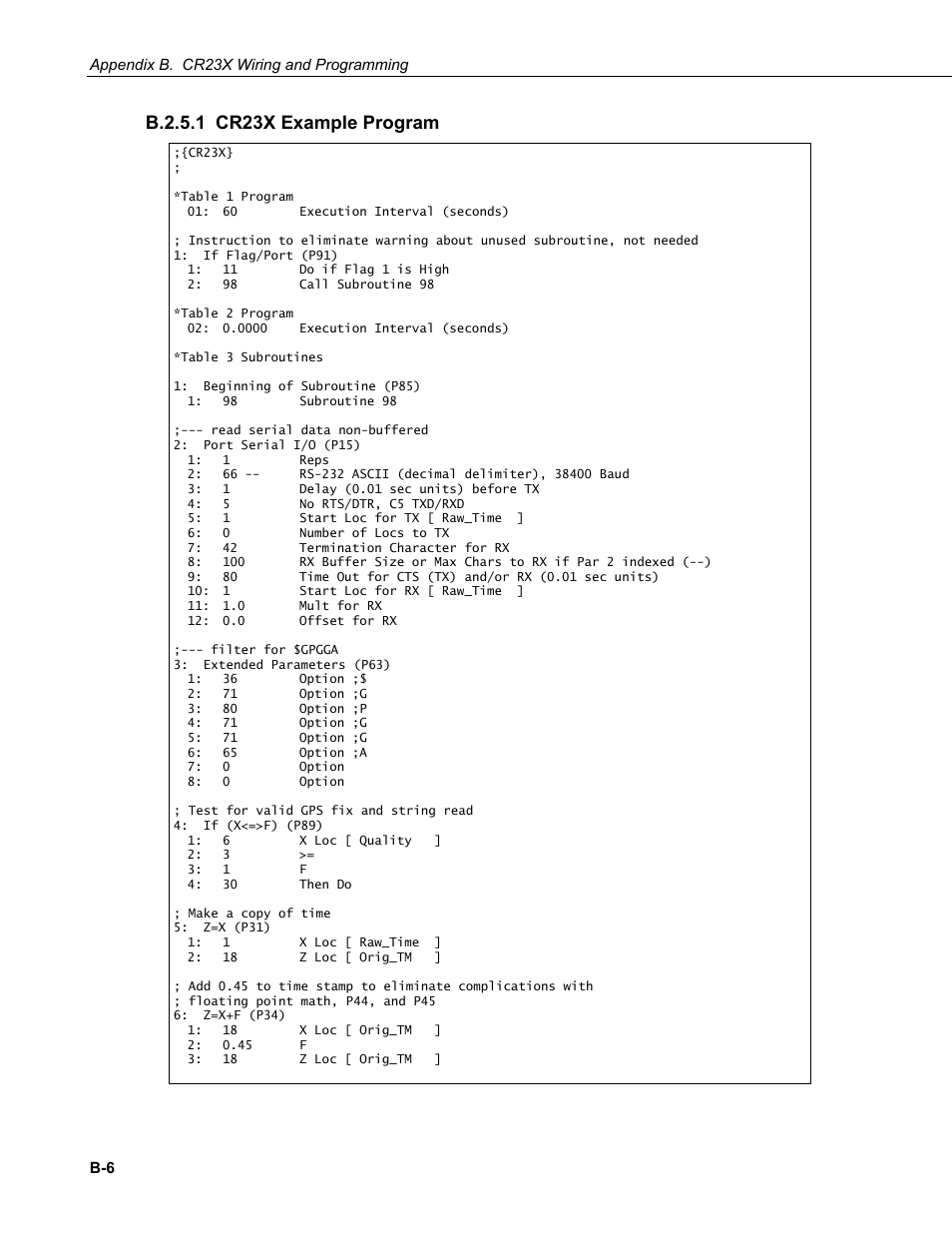 B.2.5.1 cr23x example program | Campbell Scientific GPS16X-HVS GPS Receiver User Manual | Page 30 / 38