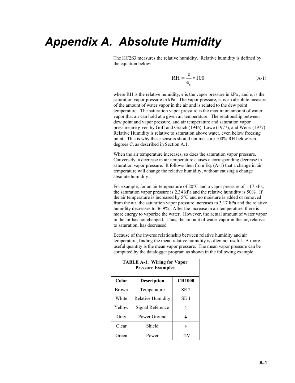 Appendix a. absolute humidity | Campbell Scientific HC2S3 Temperature and Relative Humidity Probe User Manual | Page 29 / 42