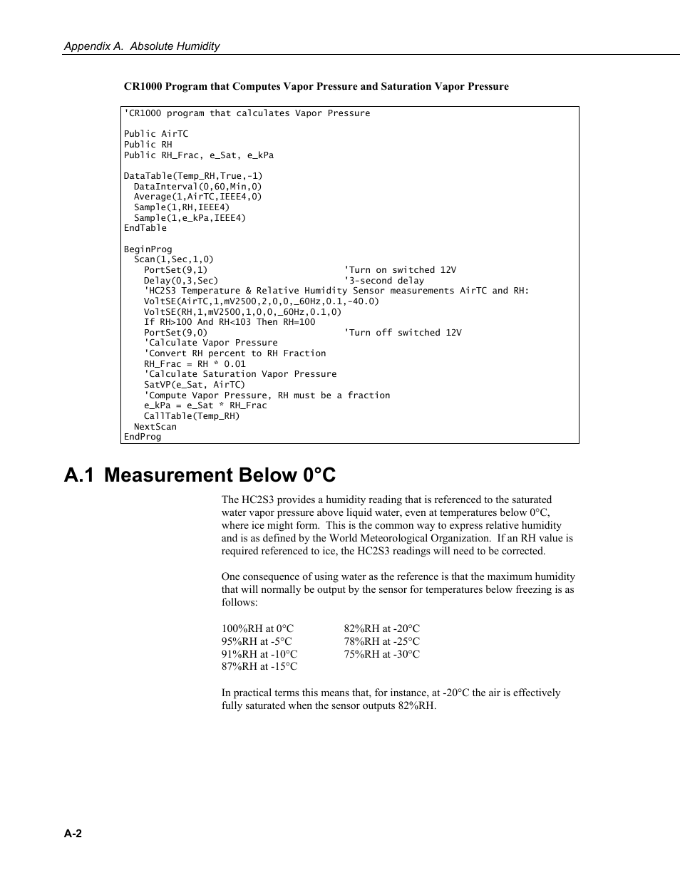 A.1 measurement below 0°c | Campbell Scientific HC2S3 Temperature and Relative Humidity Probe User Manual | Page 30 / 42