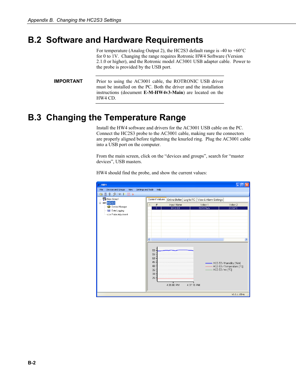 B.2 software and hardware requirements, B.3 changing the temperature range, B.2 software | B.3 changing | Campbell Scientific HC2S3 Temperature and Relative Humidity Probe User Manual | Page 32 / 42