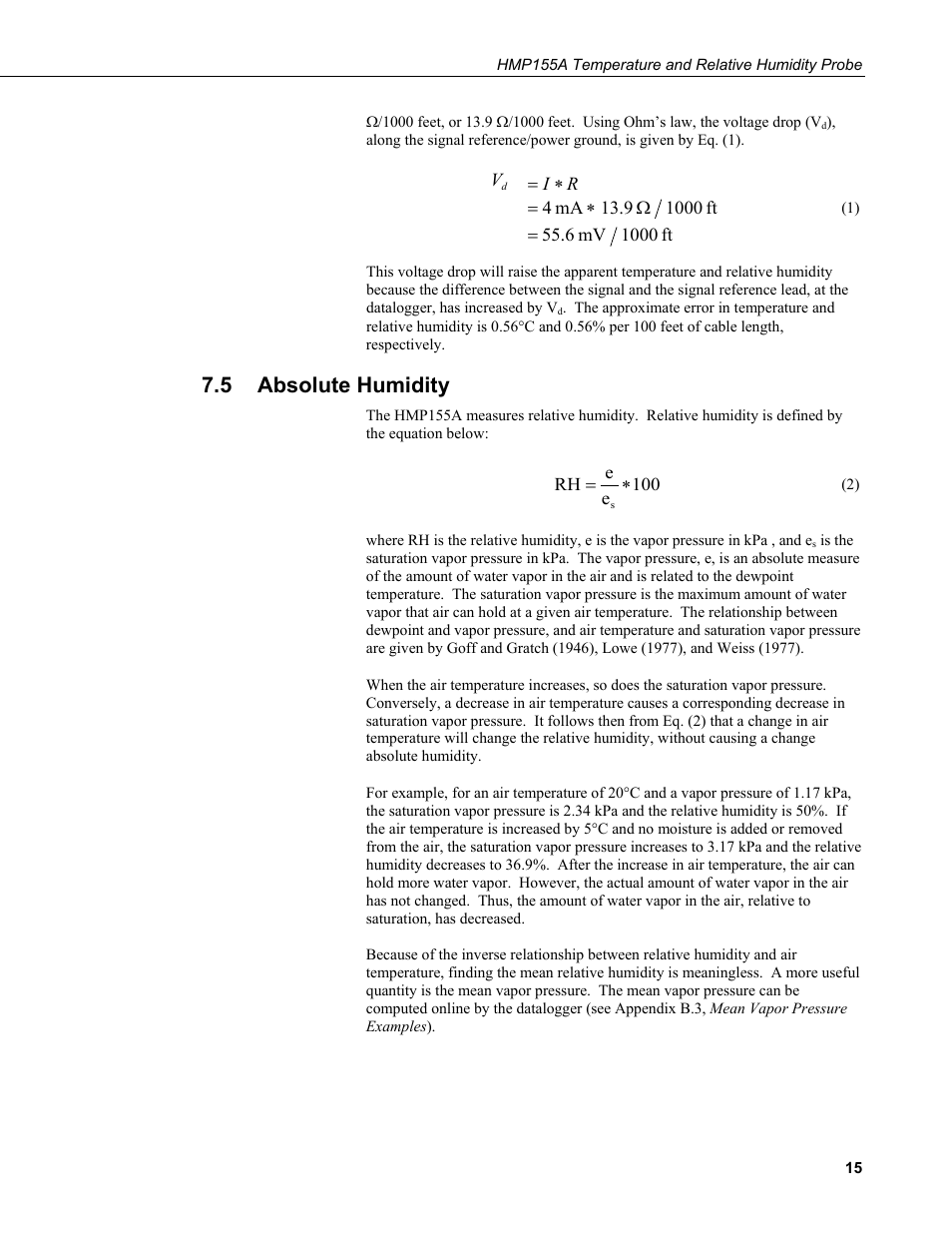 5 absolute humidity, Absolute humidity | Campbell Scientific HMP155A Temperature and Relative Humidity Probe User Manual | Page 23 / 48