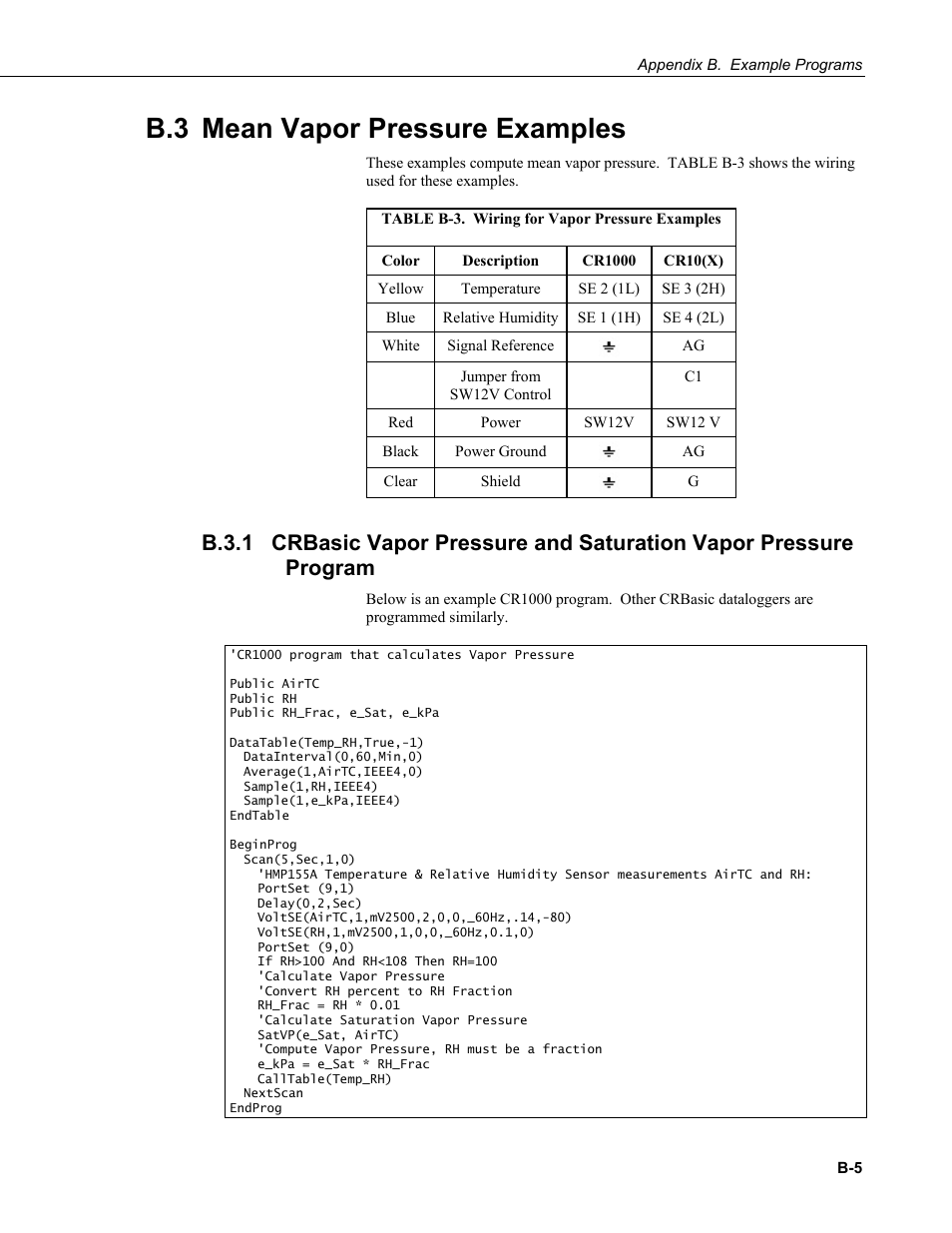 B.3 mean vapor pressure examples, B.3.1 | Campbell Scientific HMP155A Temperature and Relative Humidity Probe User Manual | Page 33 / 48