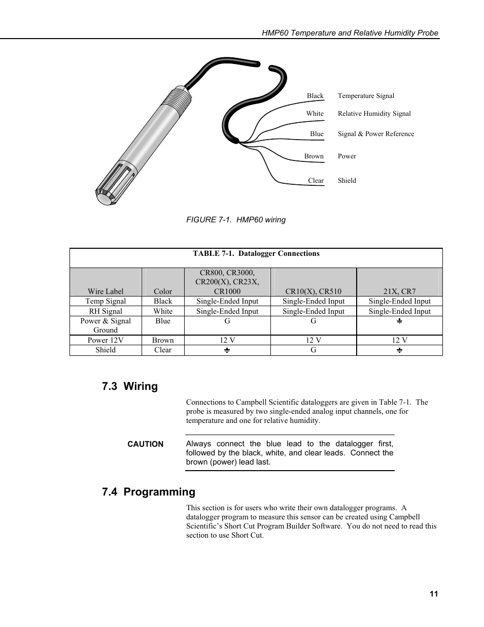 3 wiring, 4 programming | Campbell Scientific HMP60 Temperature and Relative Humidity Probe User Manual | Page 17 / 26