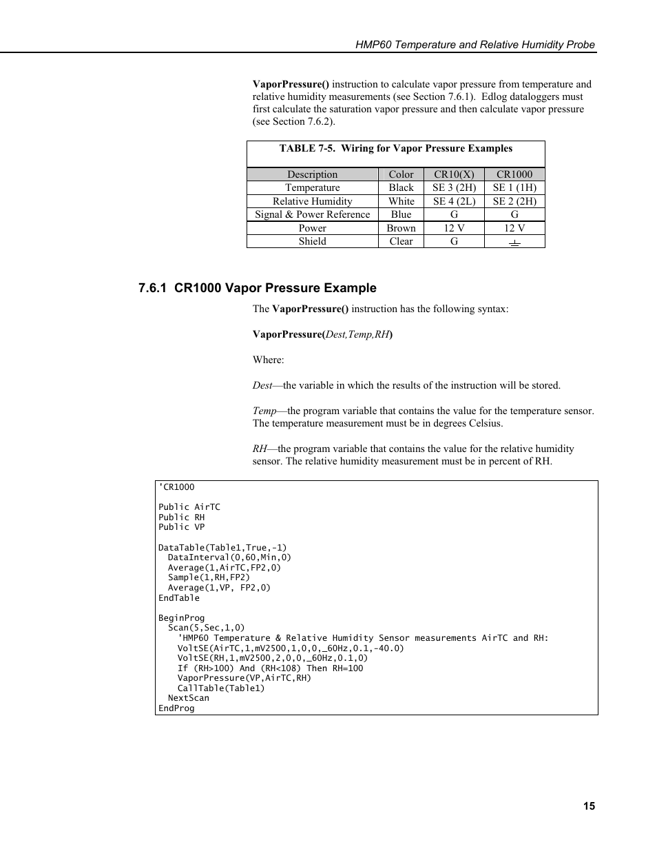 1 cr1000 vapor pressure example | Campbell Scientific HMP60 Temperature and Relative Humidity Probe User Manual | Page 21 / 26