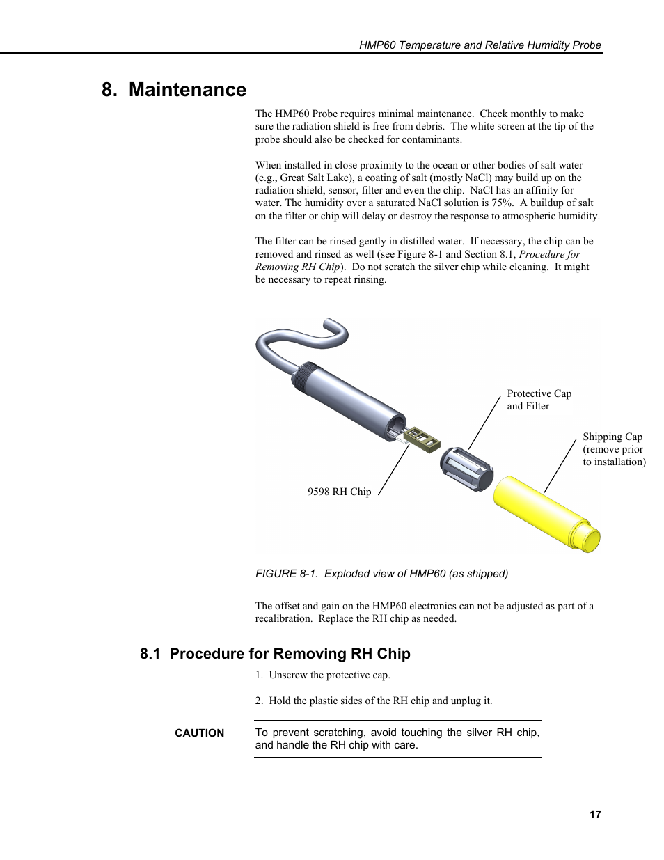 Maintenance, 1 procedure for removing rh chip | Campbell Scientific HMP60 Temperature and Relative Humidity Probe User Manual | Page 23 / 26