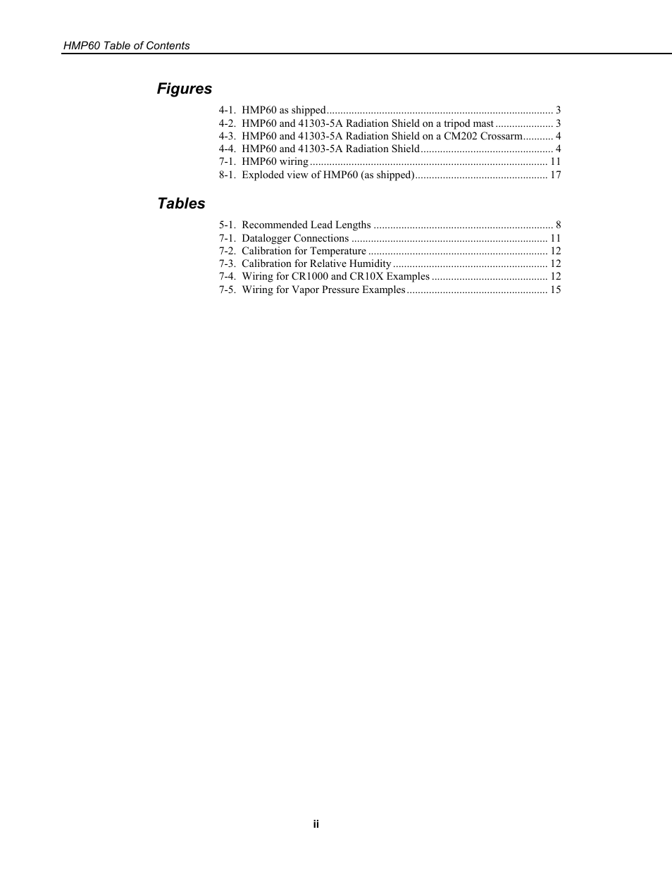 Figures, Tables | Campbell Scientific HMP60 Temperature and Relative Humidity Probe User Manual | Page 6 / 26