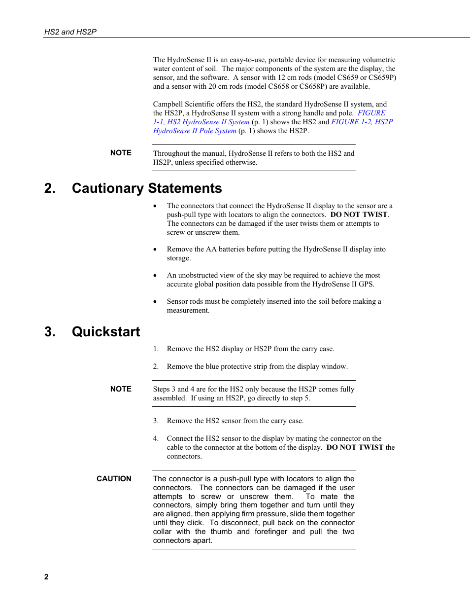 Cautionary statements, Quickstart | Campbell Scientific HS2 and HS2P (HydroSense II) User Manual | Page 10 / 46