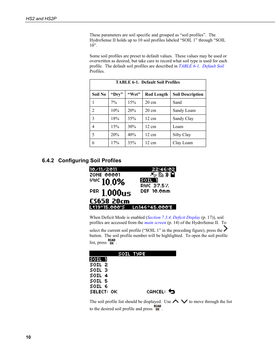 2 configuring soil profiles, Configuring soil profiles, 1. default soil profiles | Campbell Scientific HS2 and HS2P (HydroSense II) User Manual | Page 18 / 46