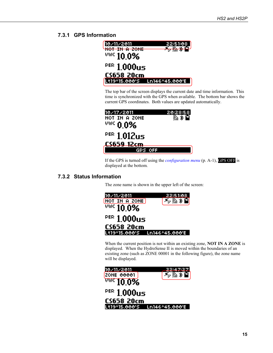 1 gps information, 2 status information, Gps information | Status information | Campbell Scientific HS2 and HS2P (HydroSense II) User Manual | Page 23 / 46