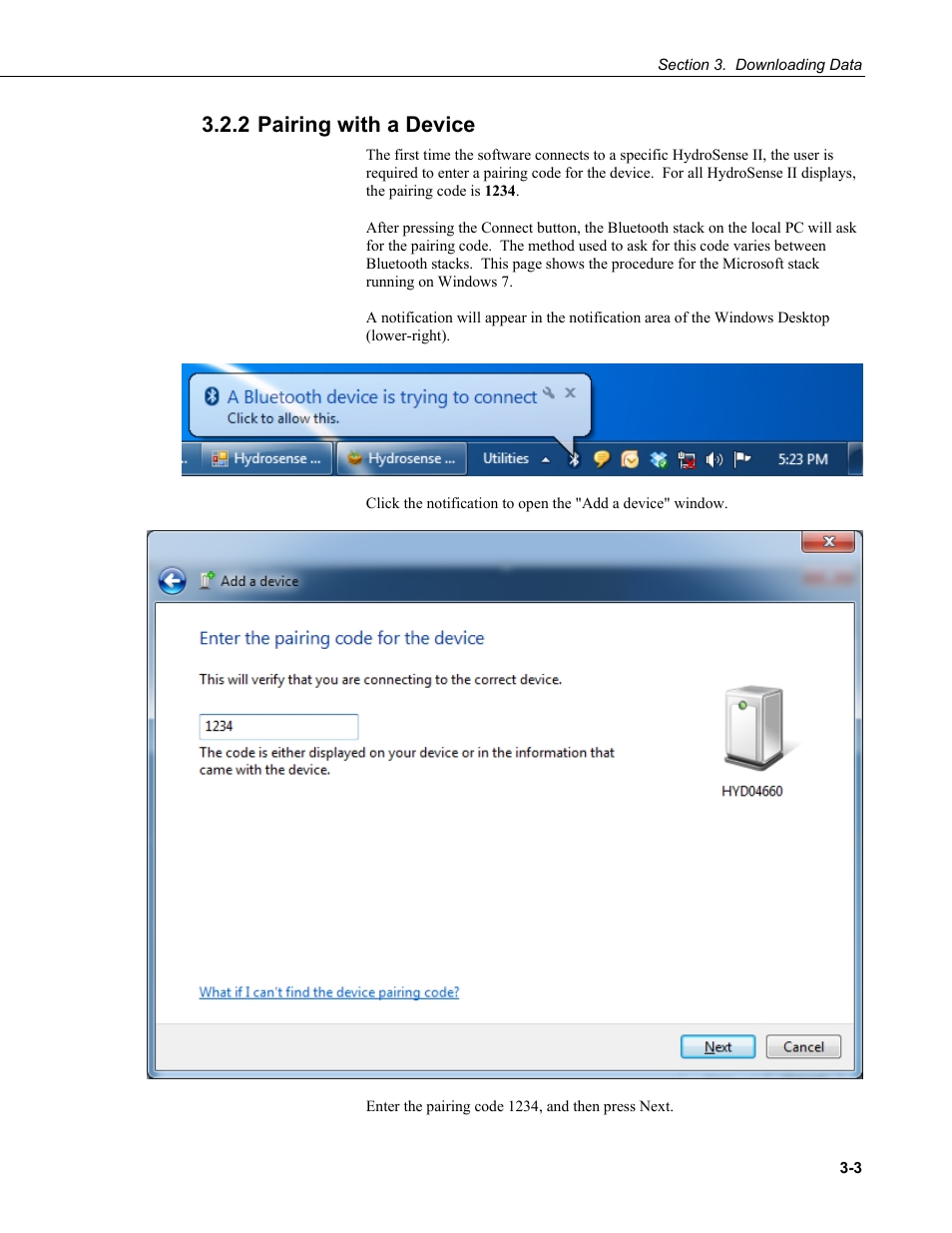 2 pairing with a device, 2 pairing with a device -3, 2 pairing with a | Device | Campbell Scientific HydroSense II Support Software User Guide User Manual | Page 21 / 82