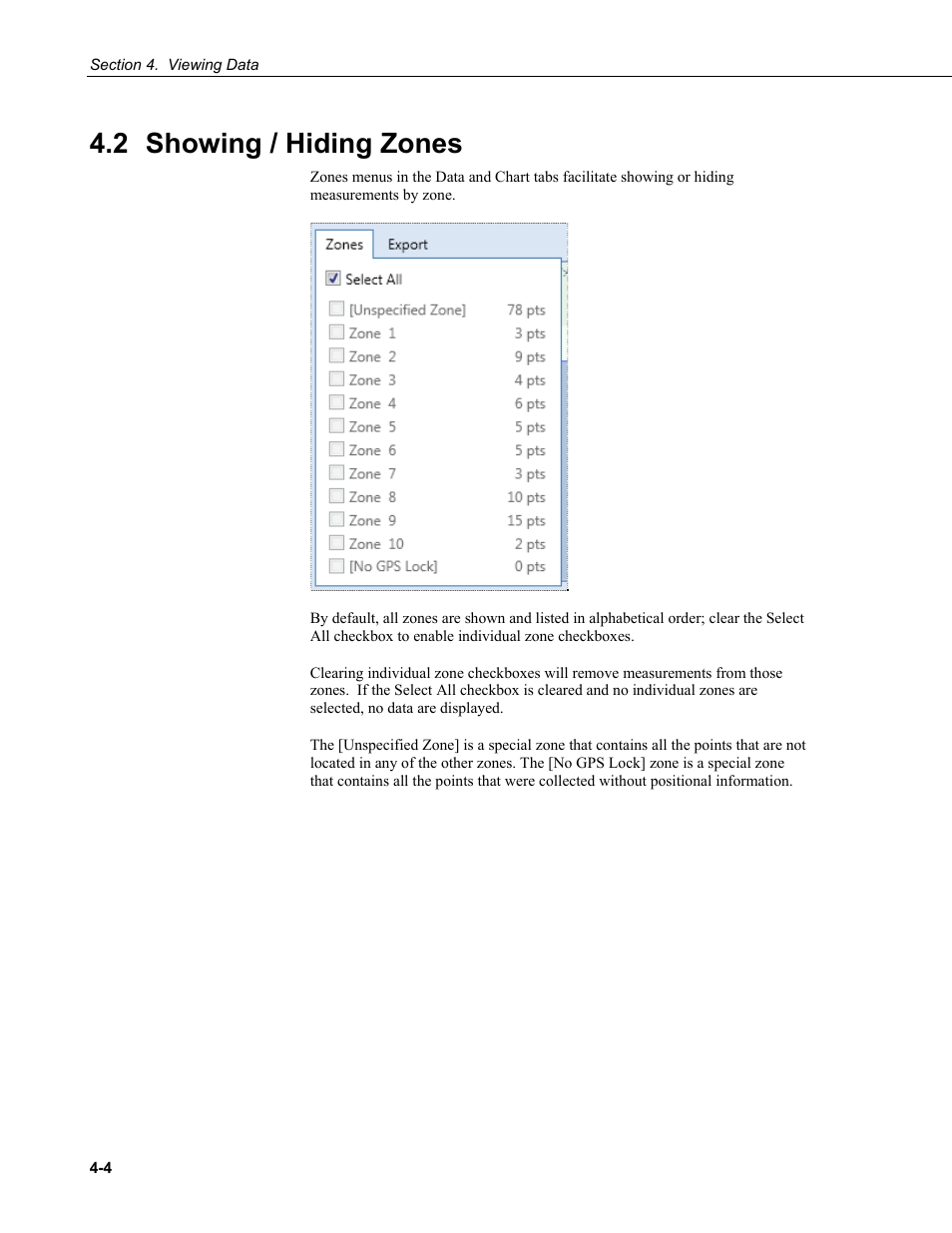 2 showing / hiding zones, Showing / hiding zones -4 | Campbell Scientific HydroSense II Support Software User Guide User Manual | Page 30 / 82