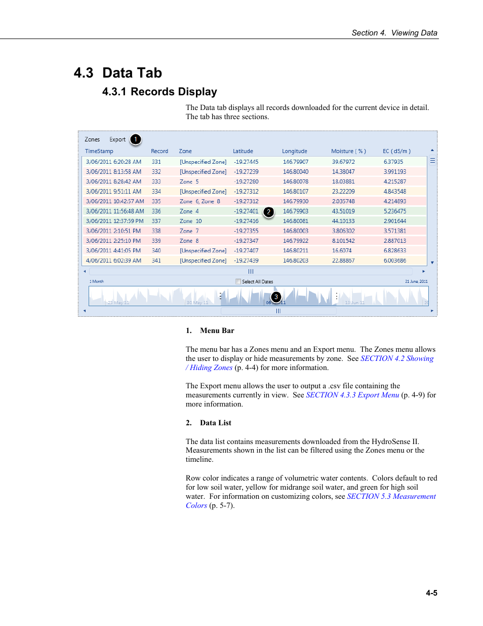 3 data tab, 1 records display, 3 data | Tab -5, 1 records, Display -5 | Campbell Scientific HydroSense II Support Software User Guide User Manual | Page 31 / 82
