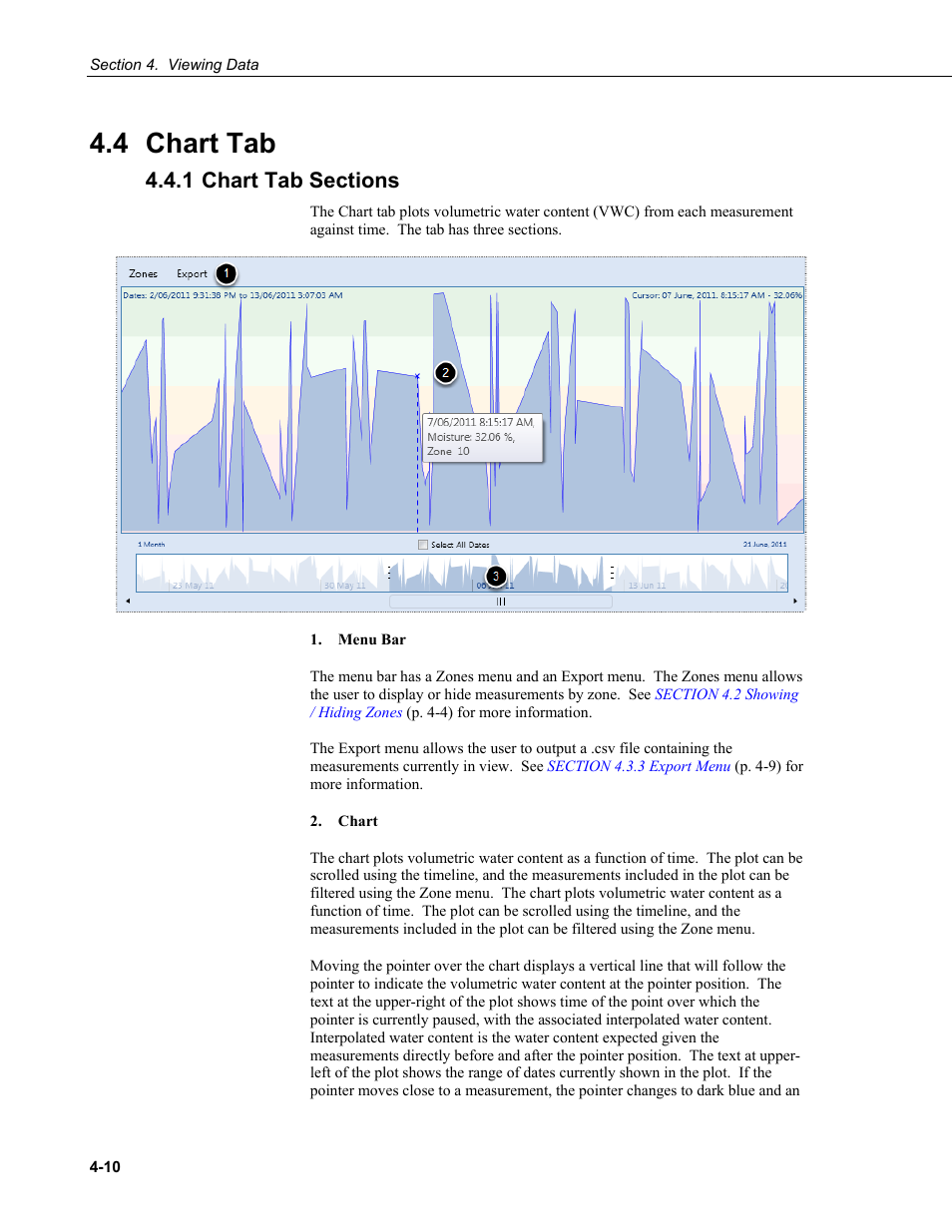 4 chart tab, 1 chart tab sections, 4 chart | Tab -10, 1 chart, Sections -10, P. 4-10 | Campbell Scientific HydroSense II Support Software User Guide User Manual | Page 36 / 82