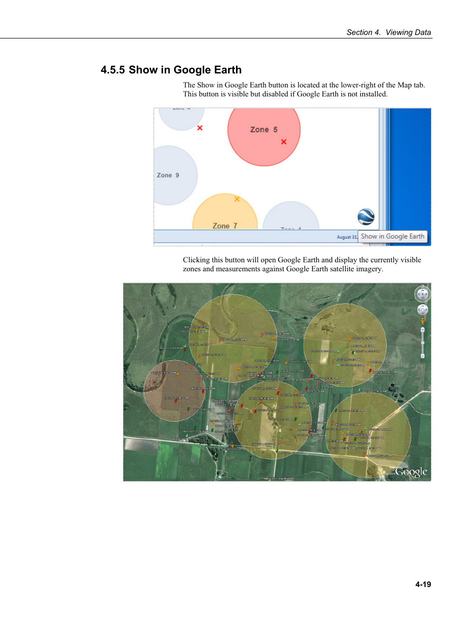 5 show in google earth, 5 show in google earth -19, Show in google | Earth | Campbell Scientific HydroSense II Support Software User Guide User Manual | Page 45 / 82