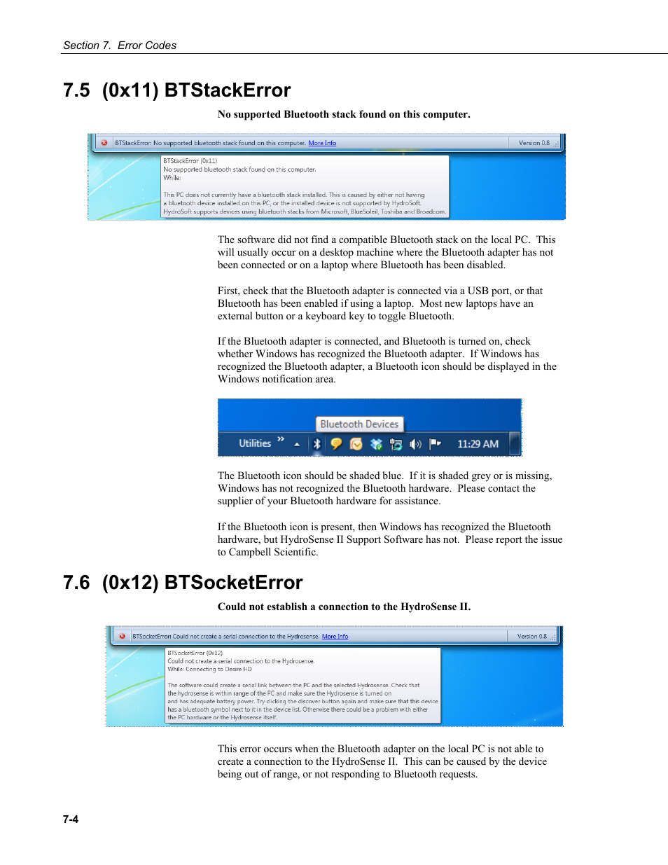 5 (0x11) btstackerror, 6 (0x12) btsocketerror, 5 (0x11) | Btstackerror -4, 6 (0x12), Btsocketerror -4, 4) f | Campbell Scientific HydroSense II Support Software User Guide User Manual | Page 68 / 82