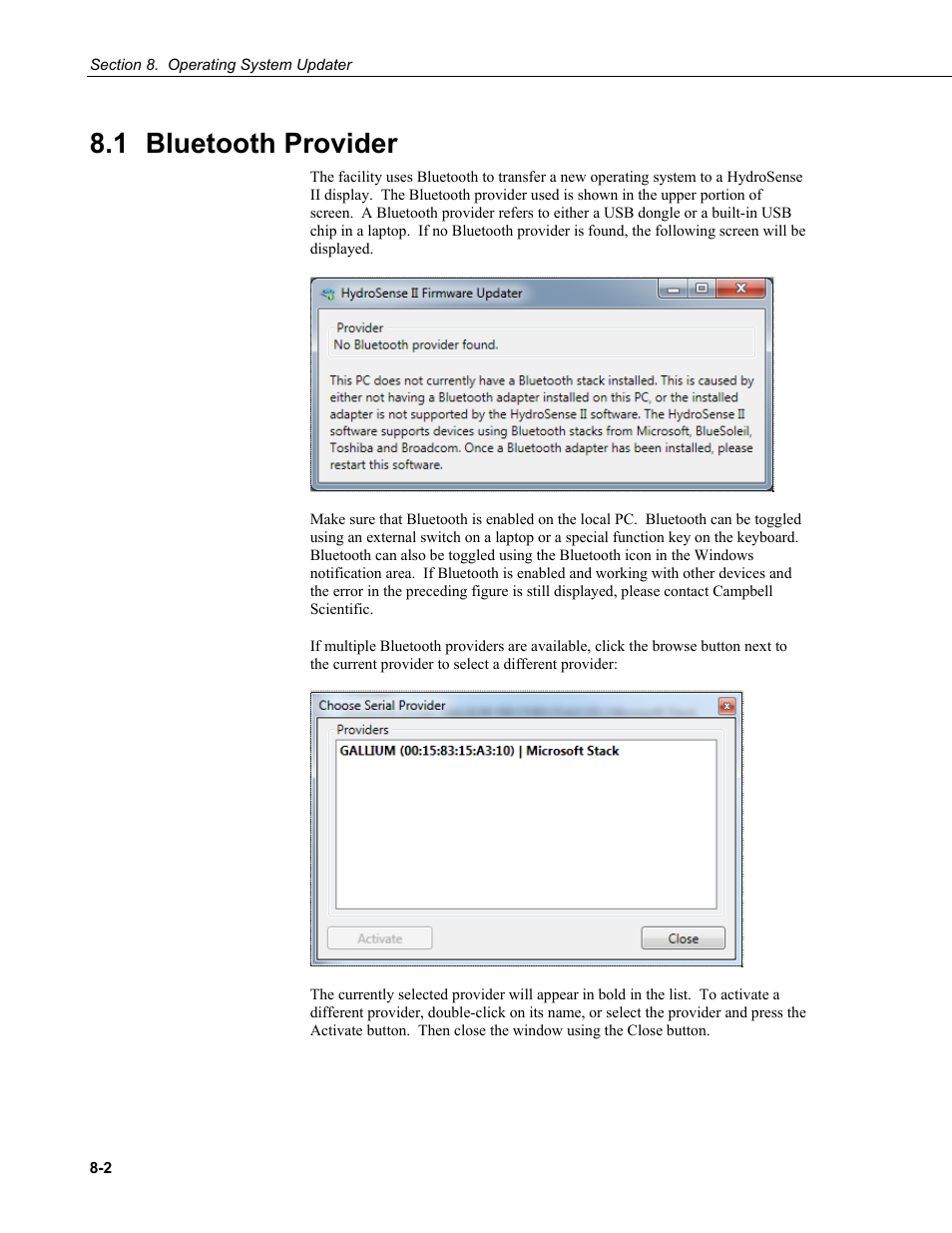 1 bluetooth provider, 1 bluetooth, Provider -2 | Campbell Scientific HydroSense II Support Software User Guide User Manual | Page 74 / 82