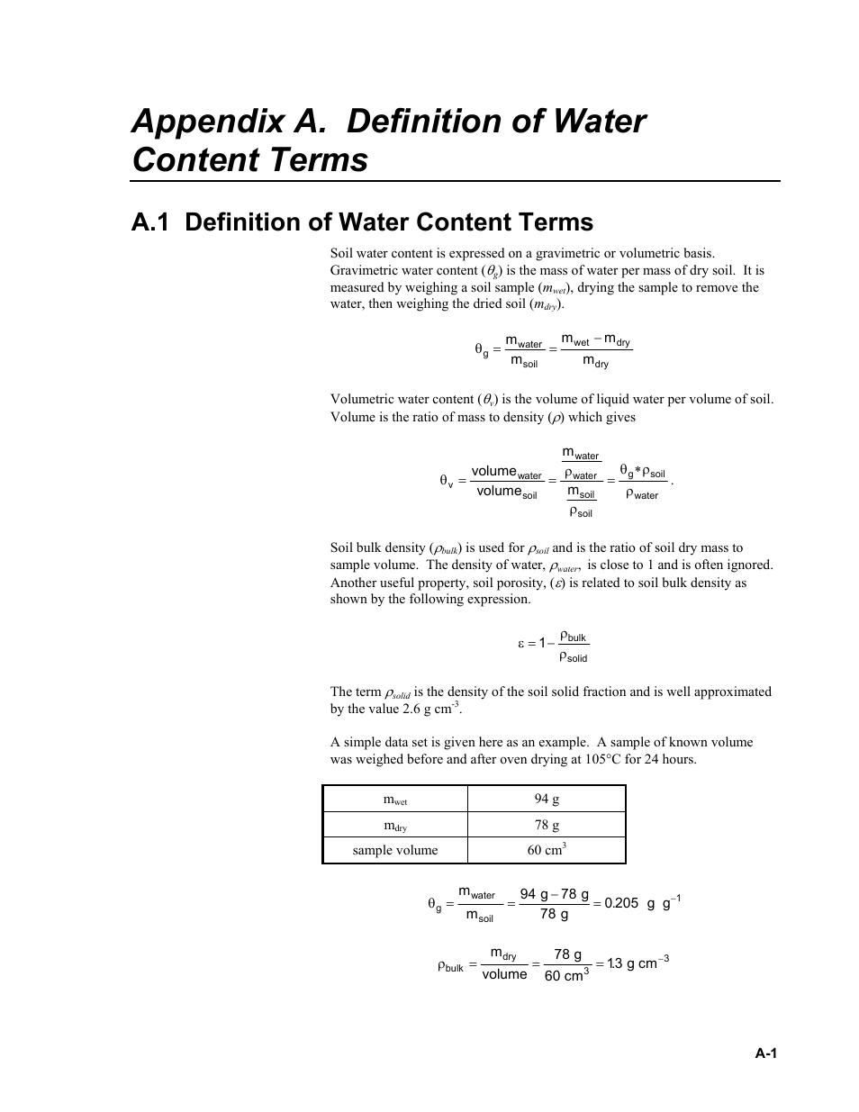 Appendix a. definition of water content terms, A.1 definition of water content terms | Campbell Scientific HydroSense® Soil Water Content System (CS620, CD620) User Manual | Page 21 / 28