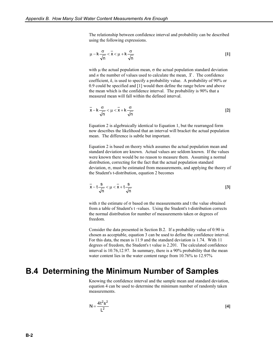 B.4 determining the minimum number of samples | Campbell Scientific HydroSense® Soil Water Content System (CS620, CD620) User Manual | Page 24 / 28