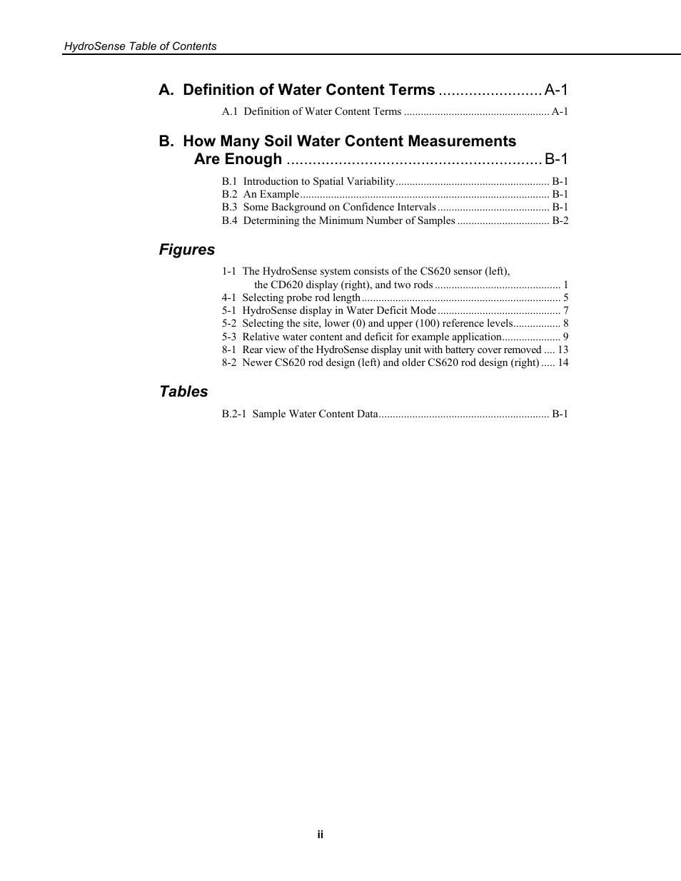 Figures, Tables | Campbell Scientific HydroSense® Soil Water Content System (CS620, CD620) User Manual | Page 4 / 28