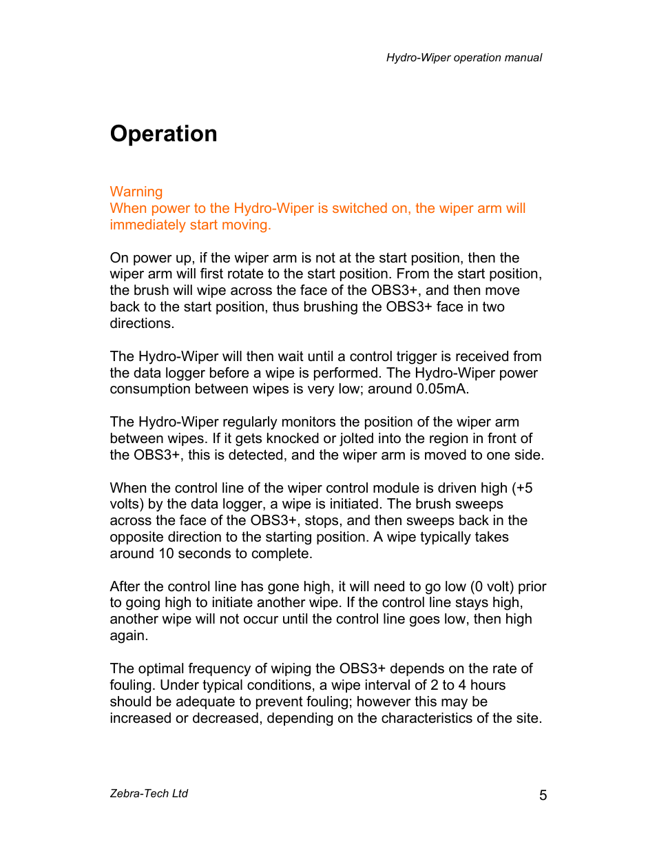 Operation | Campbell Scientific Hydro-Wiper-D Manual from ZebraTech User Manual | Page 6 / 9