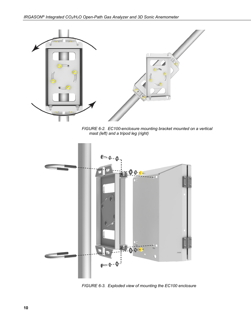 Left) and a tripod leg (right), 3. exploded view of mounting the ec100 enclosure | Campbell Scientific IRGASON Integrated CO2/H2O Open-Path Gas Analyzer and 3D Sonic Anemometer User Manual | Page 20 / 66