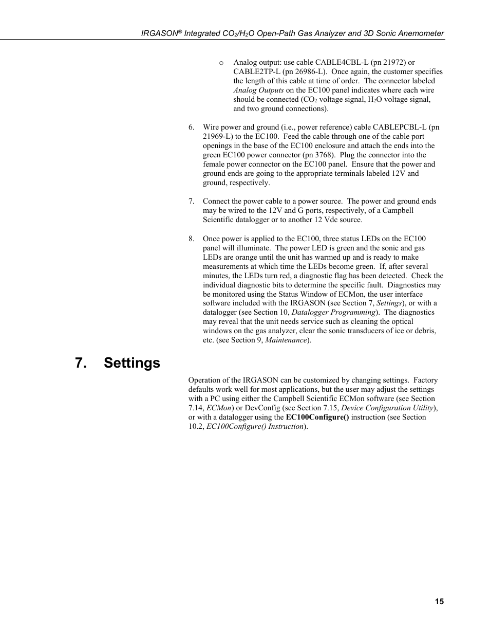 Settings | Campbell Scientific IRGASON Integrated CO2/H2O Open-Path Gas Analyzer and 3D Sonic Anemometer User Manual | Page 25 / 66