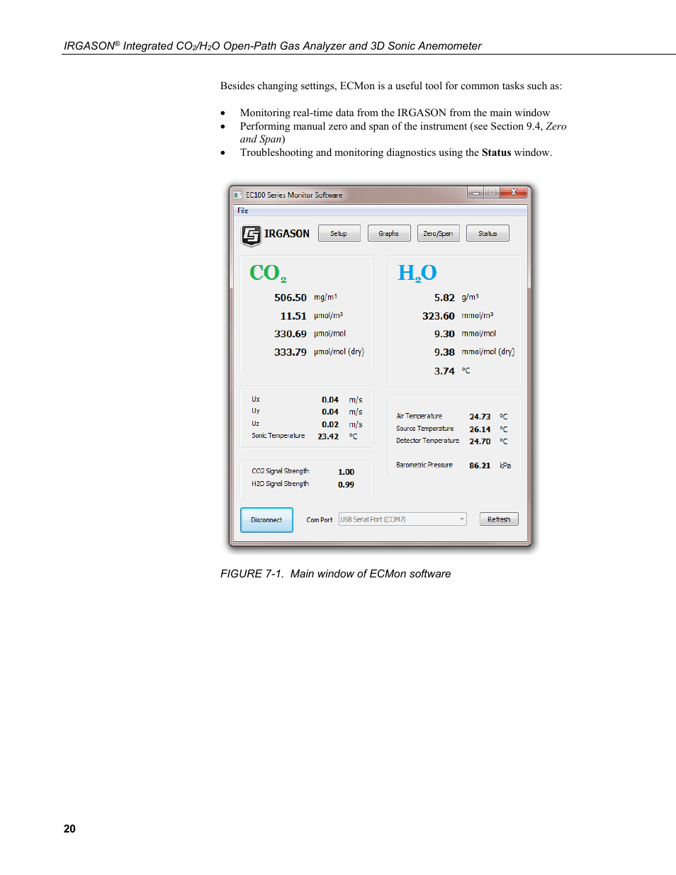 1. main window of ecmon software, Ee figure 7-1) | Campbell Scientific IRGASON Integrated CO2/H2O Open-Path Gas Analyzer and 3D Sonic Anemometer User Manual | Page 30 / 66