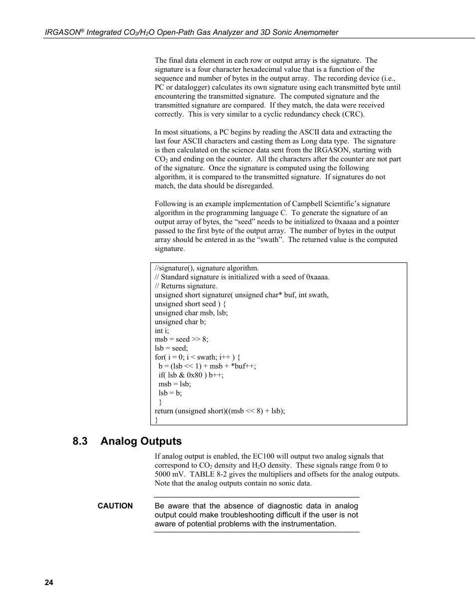 3 analog outputs, Analog outputs | Campbell Scientific IRGASON Integrated CO2/H2O Open-Path Gas Analyzer and 3D Sonic Anemometer User Manual | Page 34 / 66