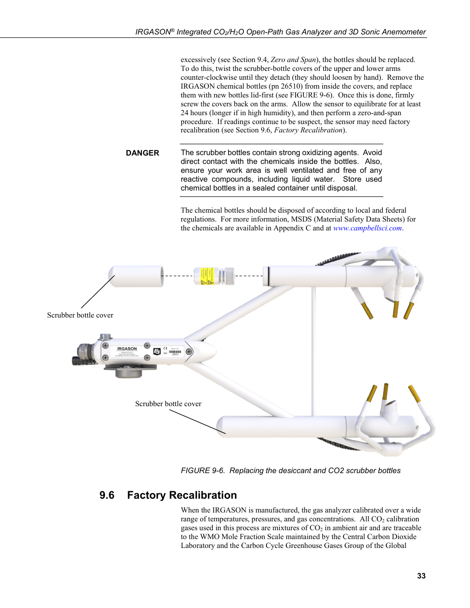 6 factory recalibration, Factory recalibration | Campbell Scientific IRGASON Integrated CO2/H2O Open-Path Gas Analyzer and 3D Sonic Anemometer User Manual | Page 43 / 66