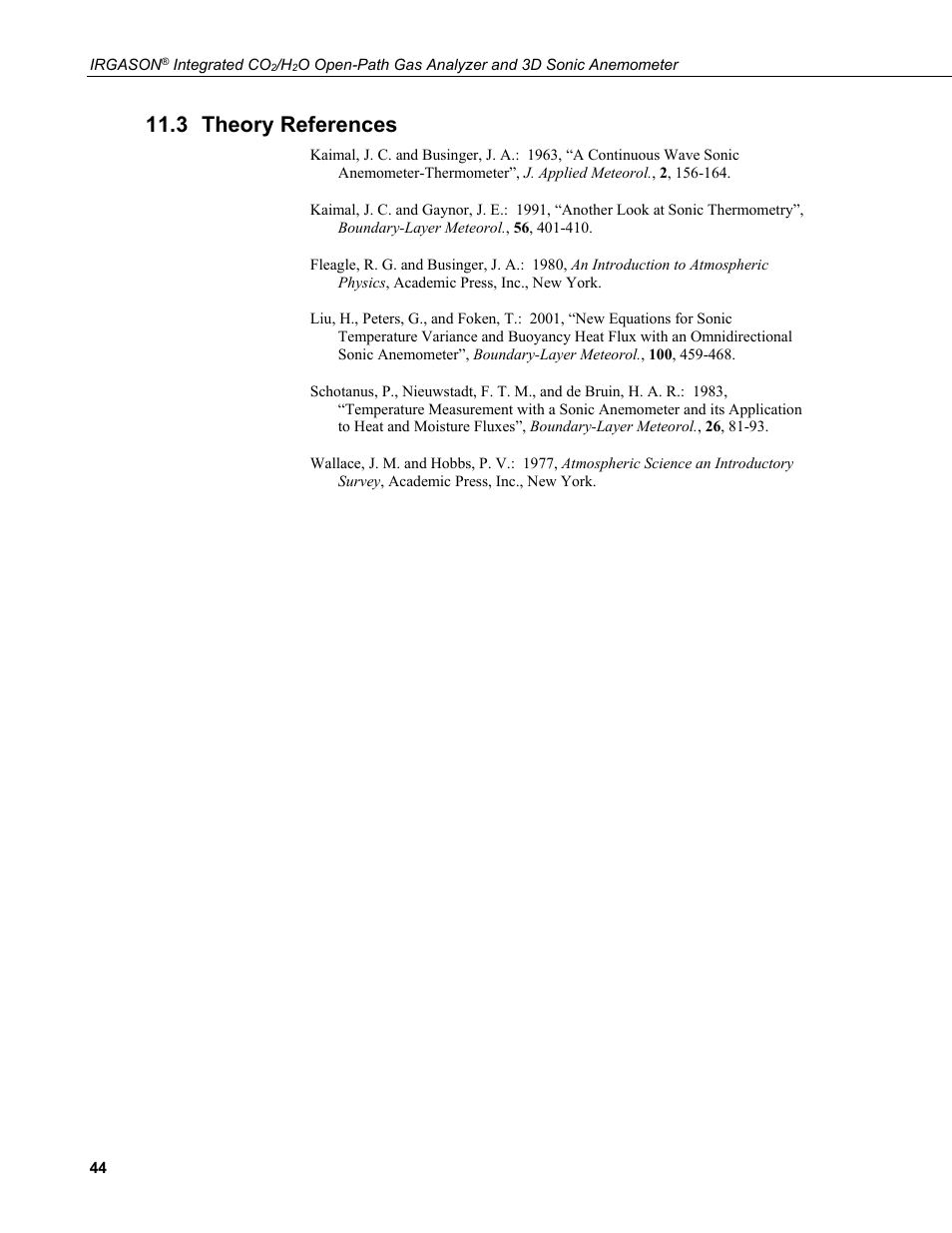 3 theory references, Theory references | Campbell Scientific IRGASON Integrated CO2/H2O Open-Path Gas Analyzer and 3D Sonic Anemometer User Manual | Page 54 / 66