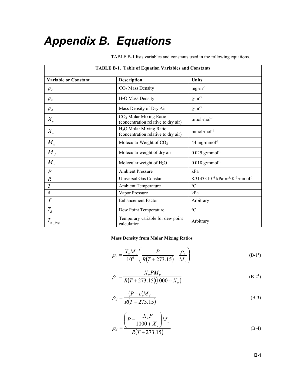 Appendix b. equations | Campbell Scientific IRGASON Integrated CO2/H2O Open-Path Gas Analyzer and 3D Sonic Anemometer User Manual | Page 59 / 66