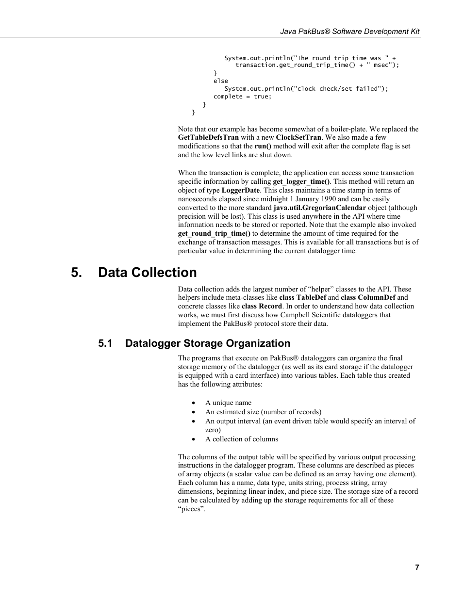 Data collection, 1 datalogger storage organization, Datalogger storage organization | Campbell Scientific Java PakBus Software Development Kit User Manual | Page 15 / 30