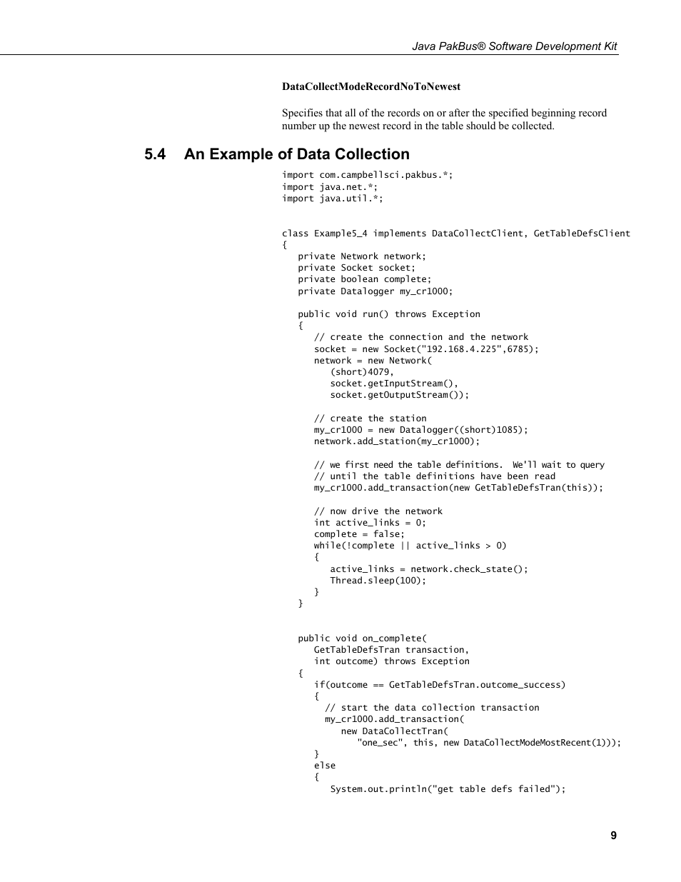 4 an example of data collection, An example of data collection | Campbell Scientific Java PakBus Software Development Kit User Manual | Page 17 / 30