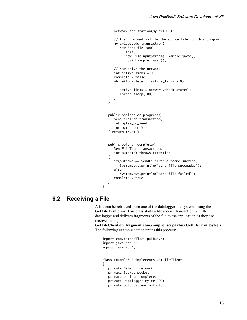 2 receiving a file, Receiving a file | Campbell Scientific Java PakBus Software Development Kit User Manual | Page 21 / 30