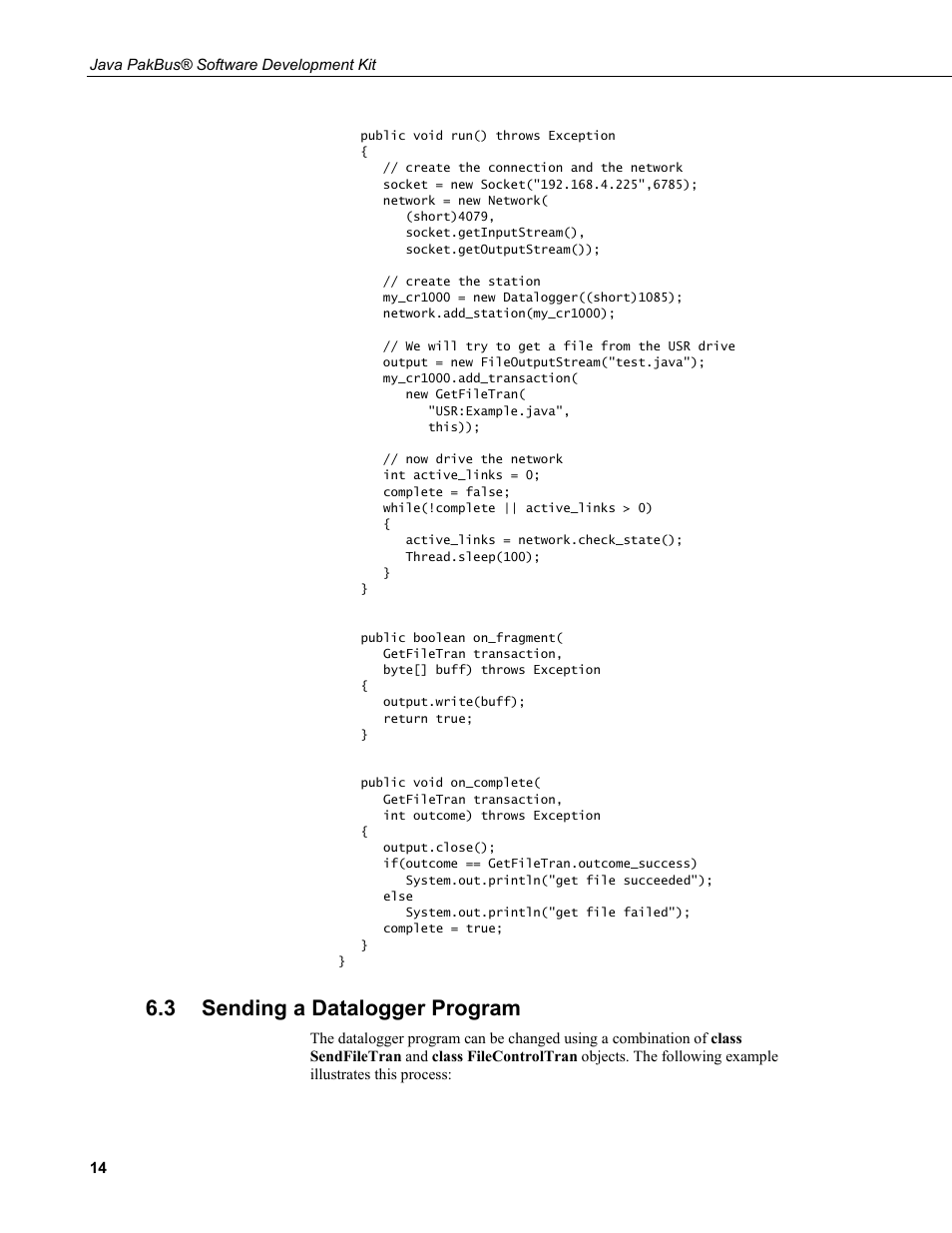 3 sending a datalogger program, Sending a datalogger program | Campbell Scientific Java PakBus Software Development Kit User Manual | Page 22 / 30