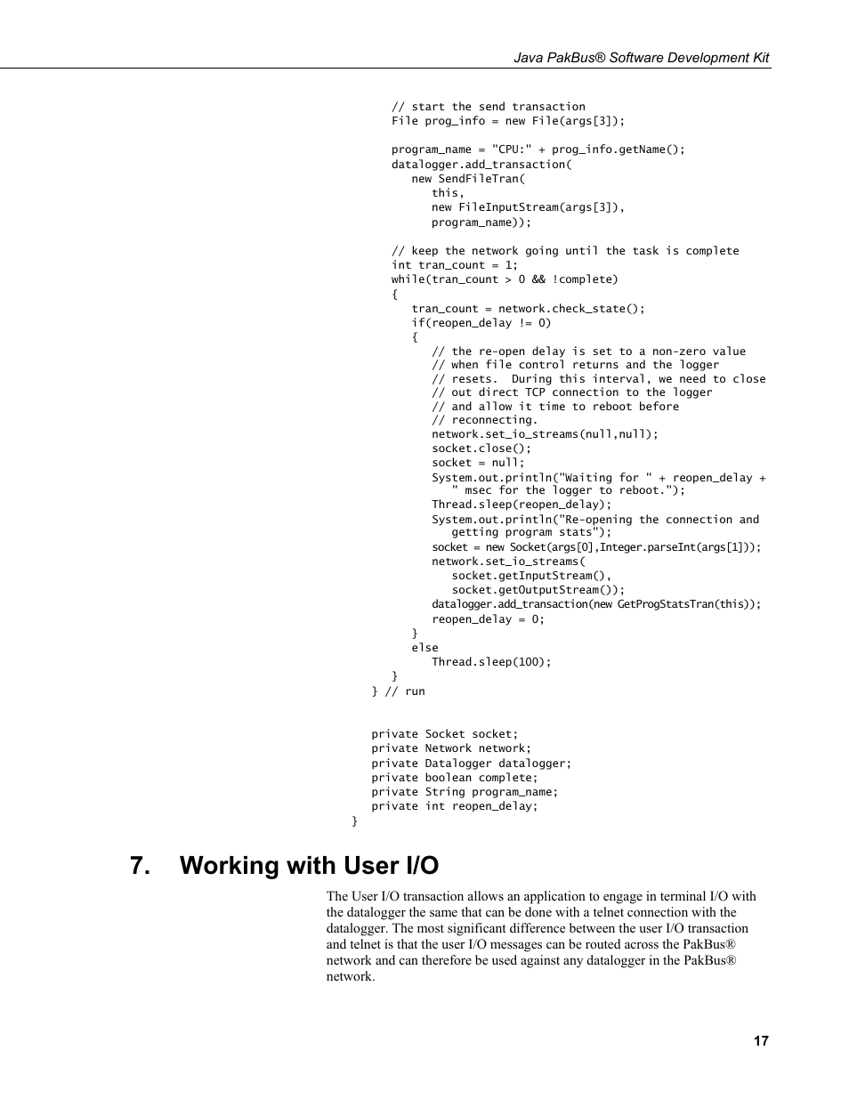 Working with user i/o | Campbell Scientific Java PakBus Software Development Kit User Manual | Page 25 / 30