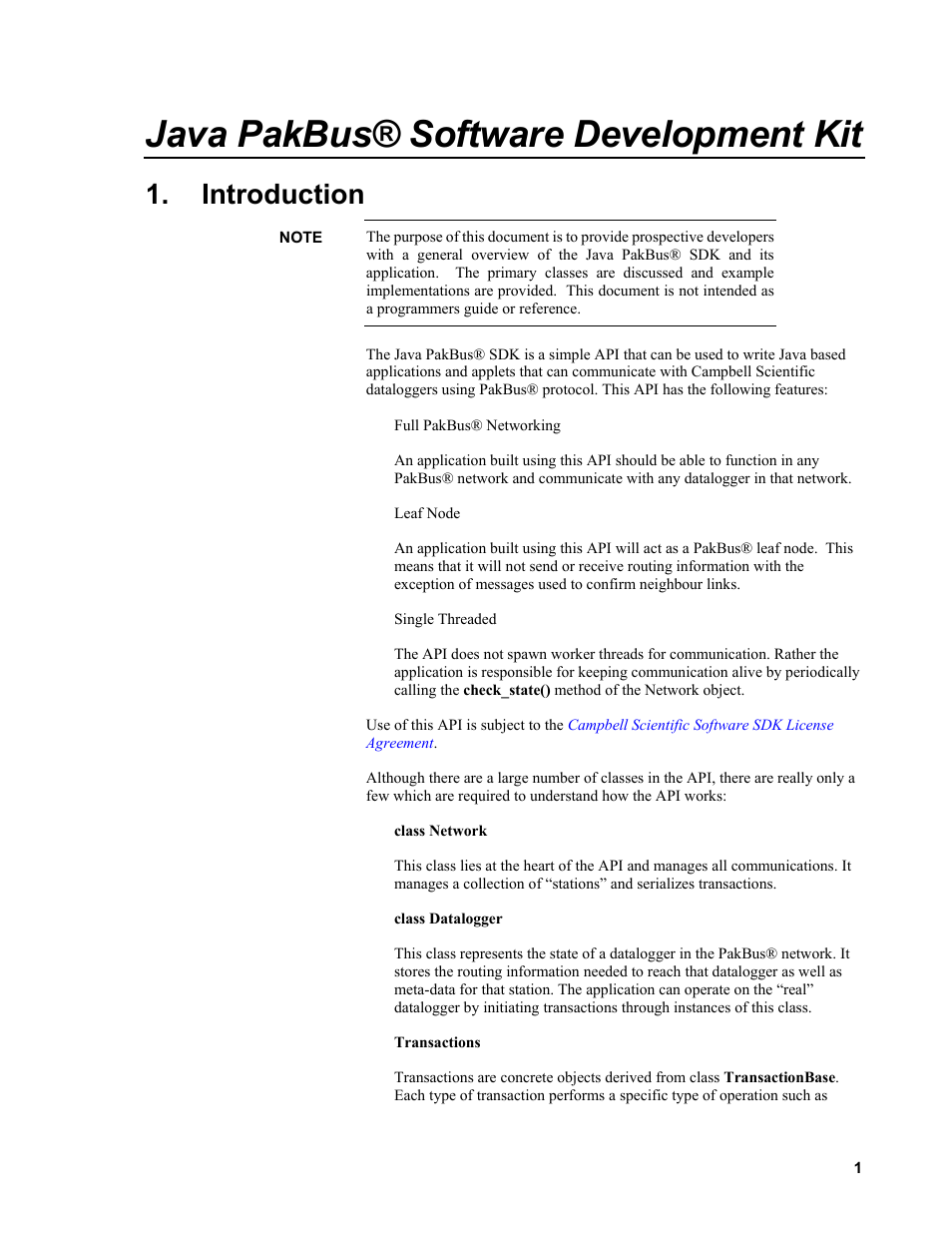 Introduction, Java pakbus® software development kit | Campbell Scientific Java PakBus Software Development Kit User Manual | Page 9 / 30